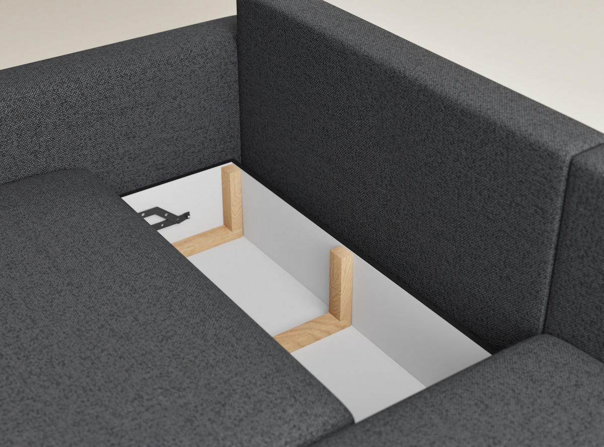 ECKSOFA MIT SCHLAFFUNKTION Leon Anthrazit Webstoff - Anthrazit/Schwarz, Holz/Holzwerkstoff (239/148cm) - Maison de Reve