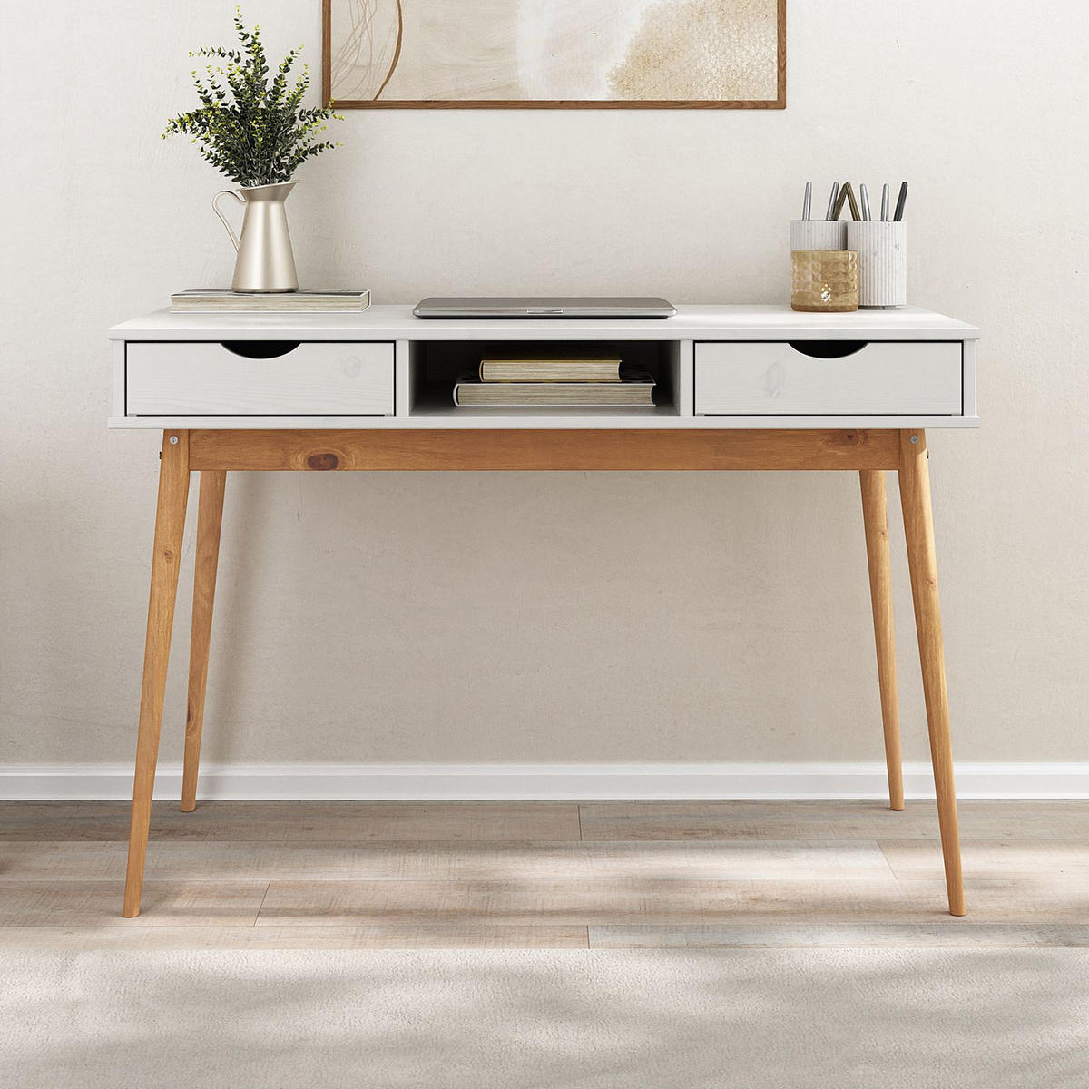 SCHREIBTISCH STEFANO weiß/Eiche - Eichefarben/Weiß, Holz (50/110/75cm) - IDIMEX