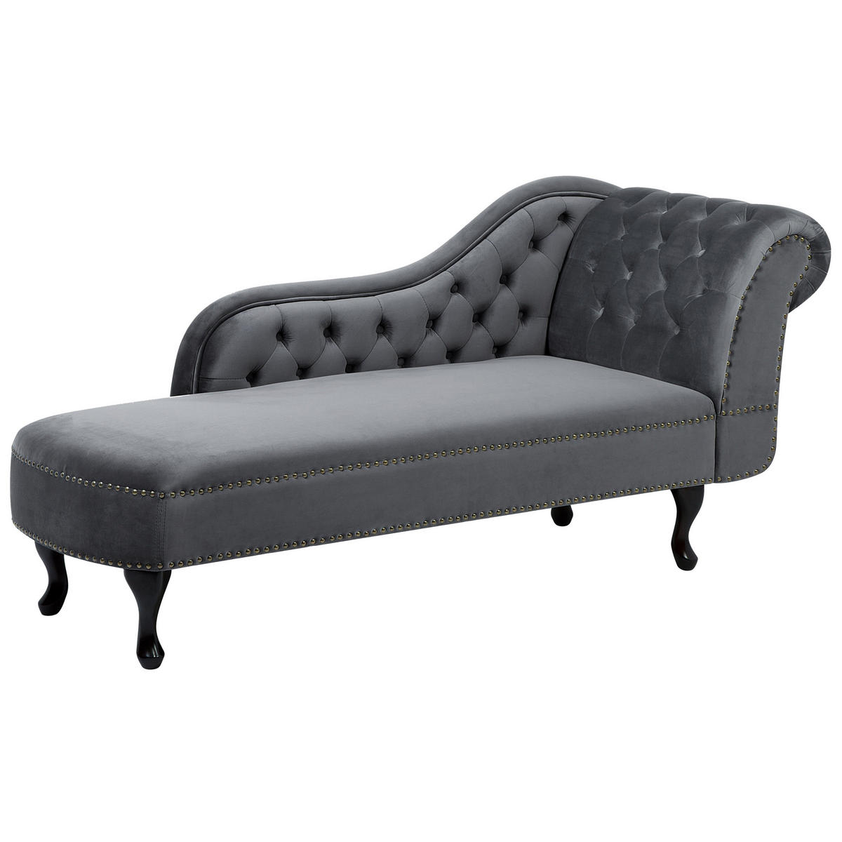 CHAISELONGUE Samtstoff grau rechtsseitig Nimes - Dunkelbraun/Grau, Textil (170/79/61cm) - Beliani