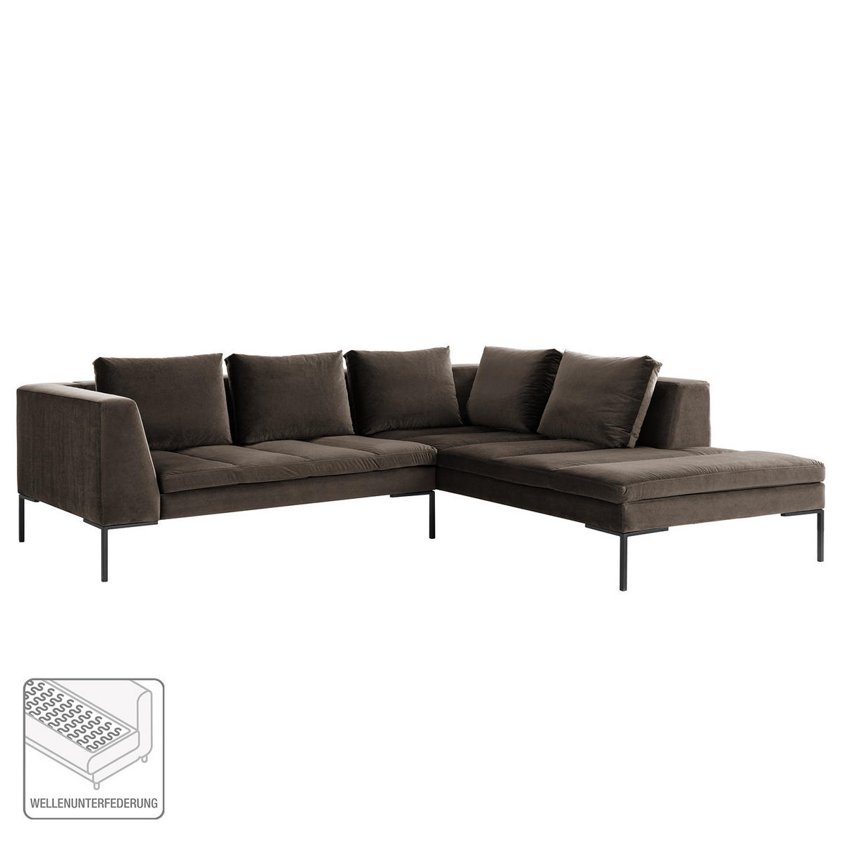 ECKSOFA mit Ottomane - Taupe/Schwarz, Textil/Metall (255/230cm) - home24