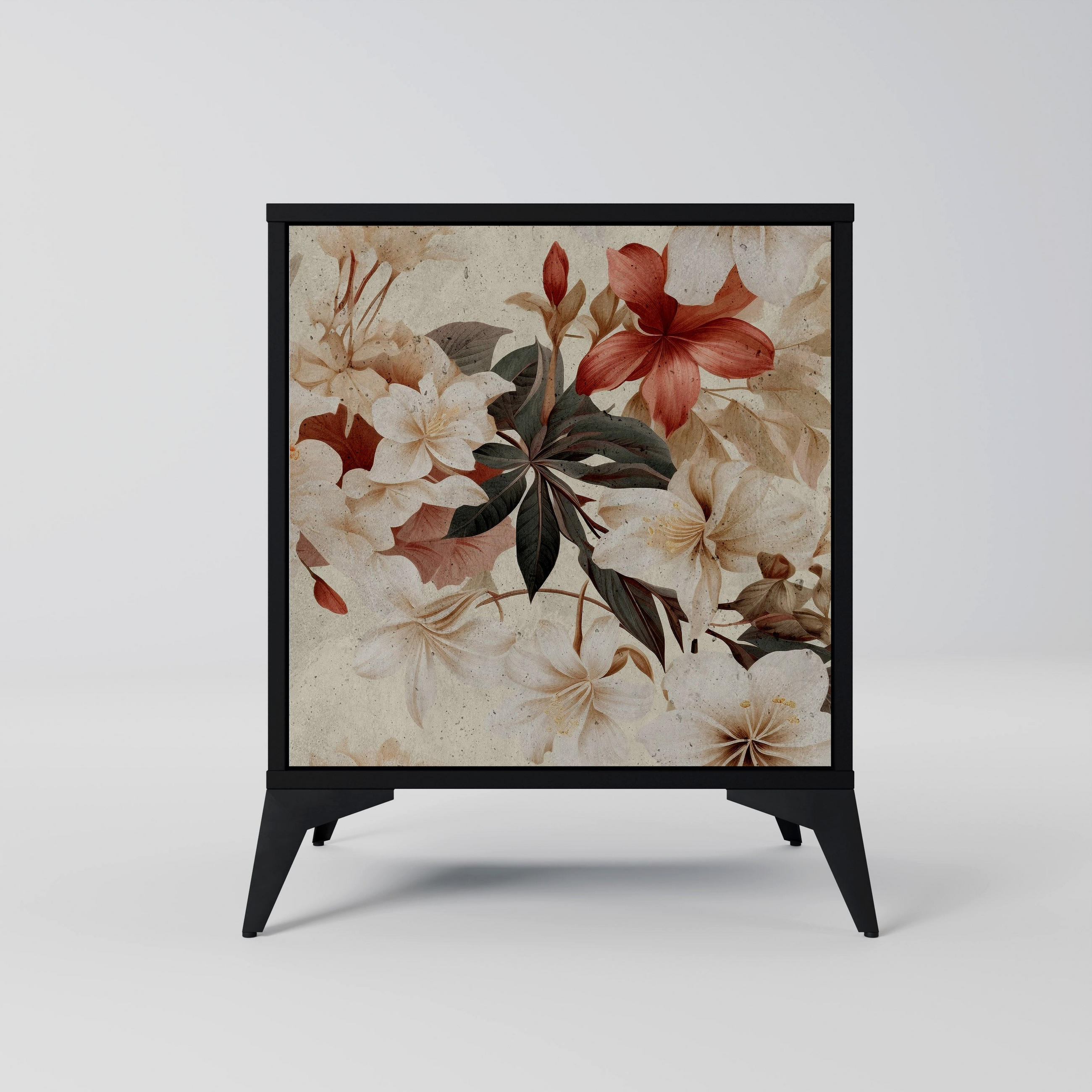 SIDEBOARD PETAL HARMONY, Schwarz, 57,5x42x70,5 cm, Schwarze Metall-Sternfüße - Multicolor/Schwarz, Holzwerkstoff/Metall (57.5/70.5/42cm) - SpaceRebels