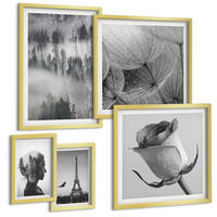 BILDER SET 5er Set - 50x50 cm & 20x30 cm & 40x60 cm Goldrahmen - Zitrusbäume in einem sonnigen Garten - Goldfarben, Kunststoff (40/60cm) - TULUP