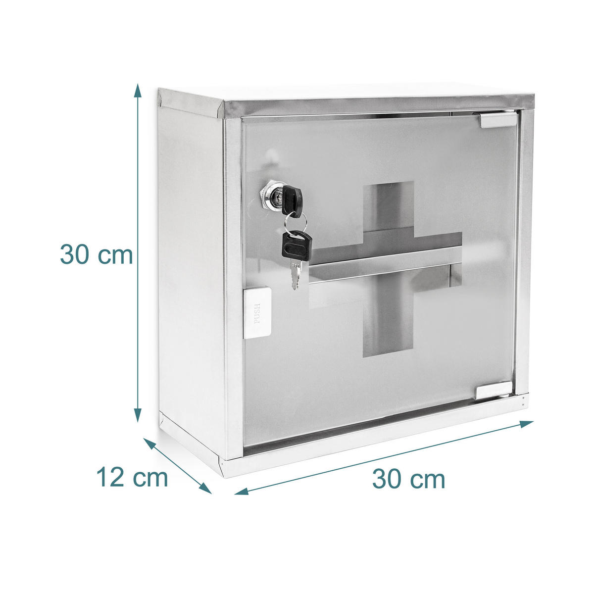 DULĂPIOR Argintiu inox sticlă satinată cu cheie 30x30x12 cm - argintiu, sticlă/metal (30/30/12cm) - Relaxdays