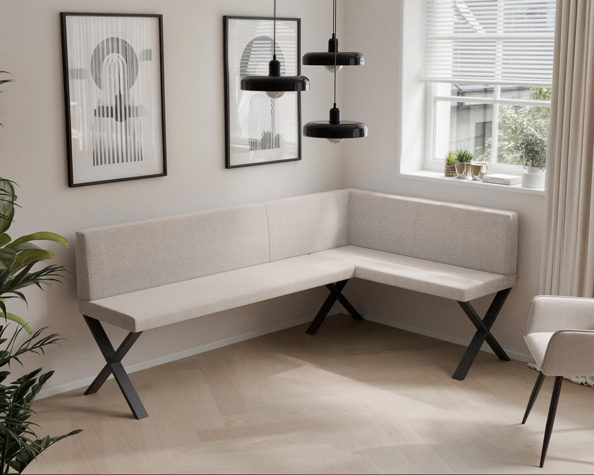 ECKBANK rechts VERO X Webstoff glatt, 168/128 cm Beige - Beige, Textil/Metall (128/168cm) - Idohome