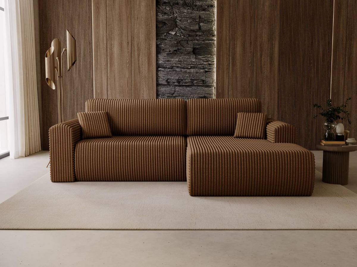 ECKSOFA Belvio Braun Rechts - Schwarz/Braun, Holz/Textil (257/177cm) - Graingold