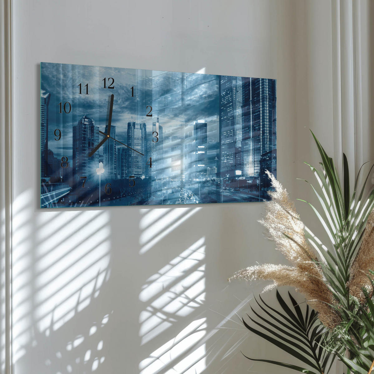 WANDUHR 60x30 cm - Strand Meer - Blau, Glas (60/30/0.4cm) - TULUP