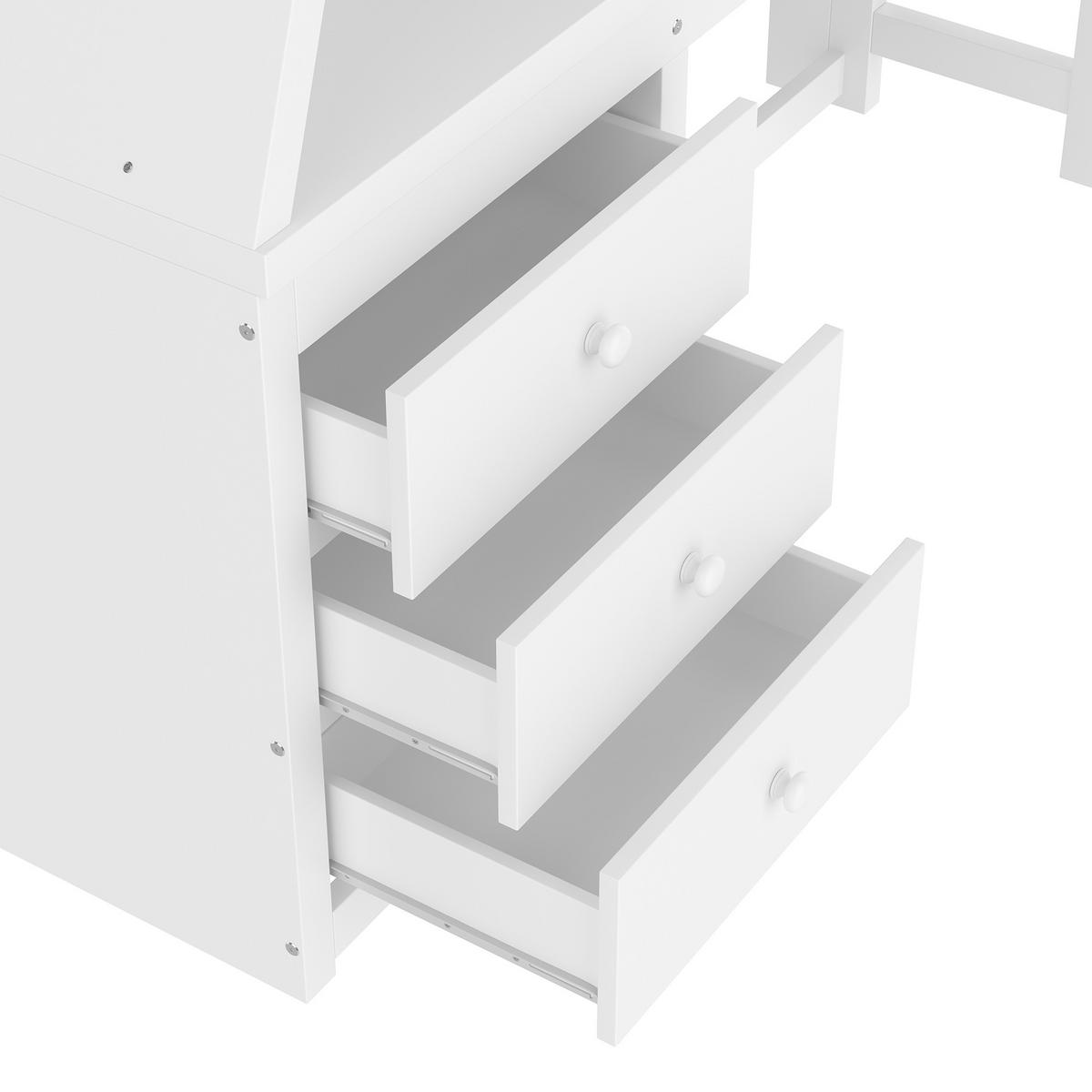 ETAGENBETT 90x200cm + 140x200cm Weiß Kinderbett Tisch Stauraum - Weiß, Holz (140/200cm) - FLIEKS
