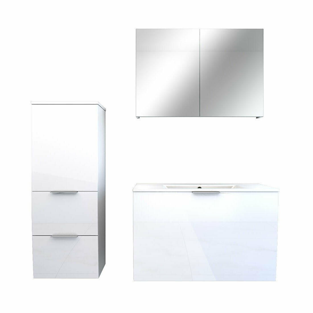 BADMÖBEL Set Gently 1 V2 L Weiß MDF Waschtisch 80cm - Weiß, Glas/Kunststoff (46/52/80cm) - AcquaVapore by Sandra Jentho