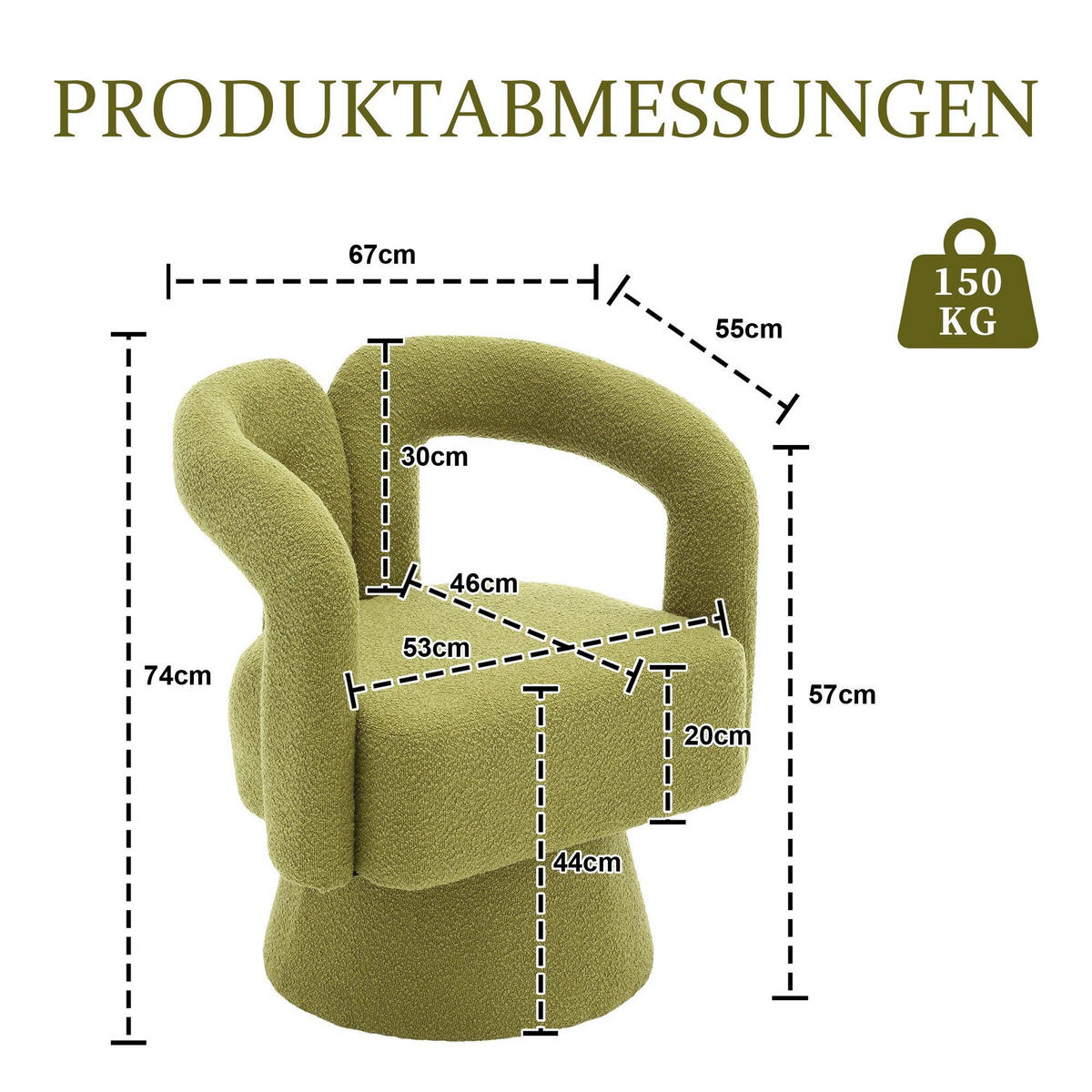 DREHSTUHL 360°Drehsessel Loungesessel mit Polsterung,Boucle,Hellgrün - Hellgrün, Textil (67/74/55cm) - LVHOM