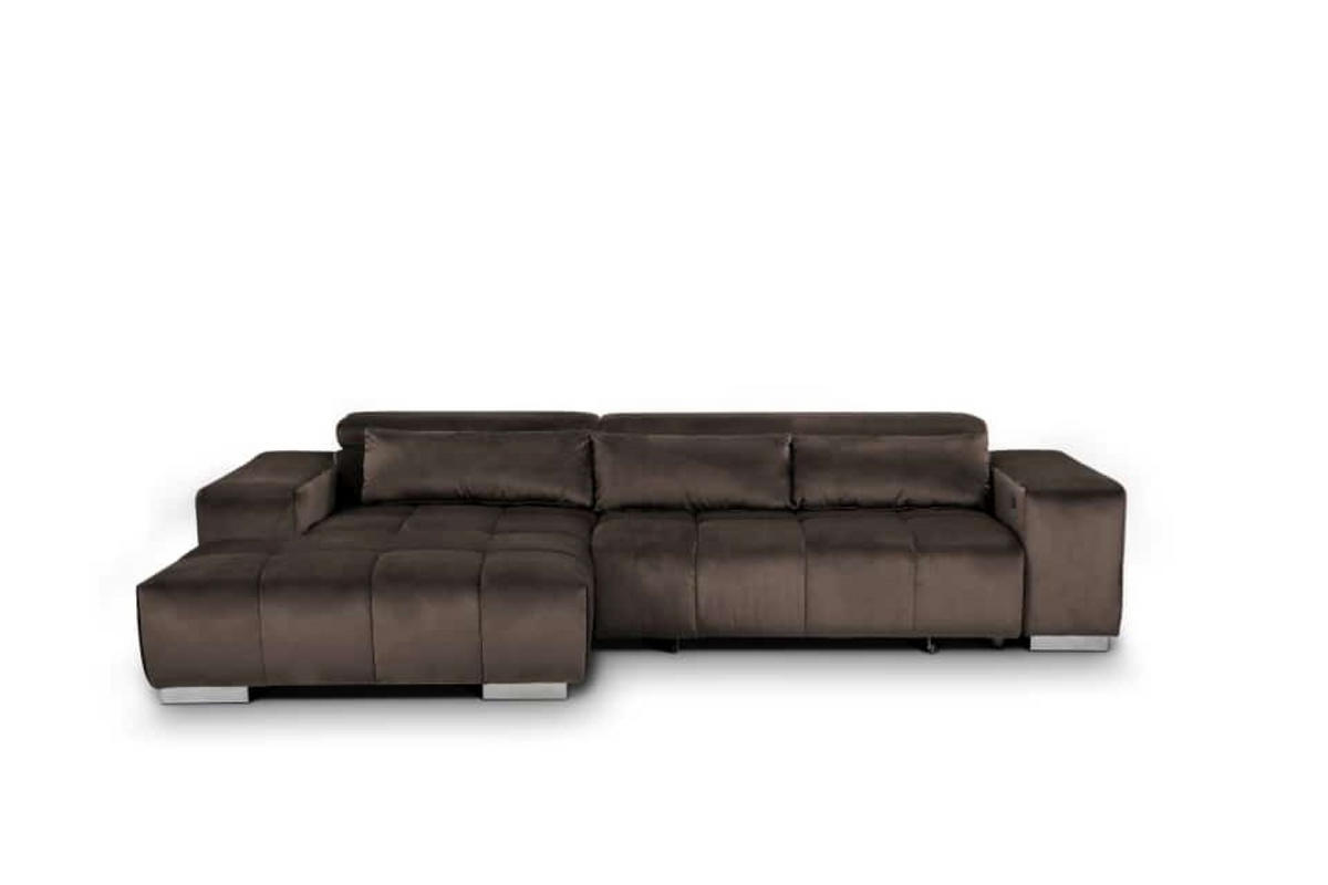 ECKSOFA mit elektrischem Sitzvorschub und verstellbaren Kopflehnen - Chromfarben/Braun, Textil (307/186cm) - Cotta