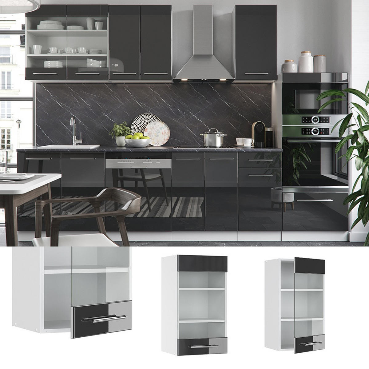 KÖKSGLASSKÅP Fame-Line Antracit högblank 40 cm - Vit/Svart högglans, Träbaserade material (40/72/34.1cm) - Vicco