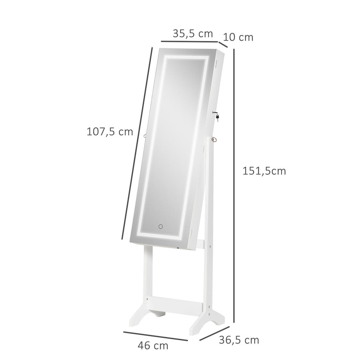 STANDSPIEGEL DE-18883 mit LED, Touchscreen Weiß - Weiß, Holzwerkstoff (46/151.5/36.5cm) - ComfortXL