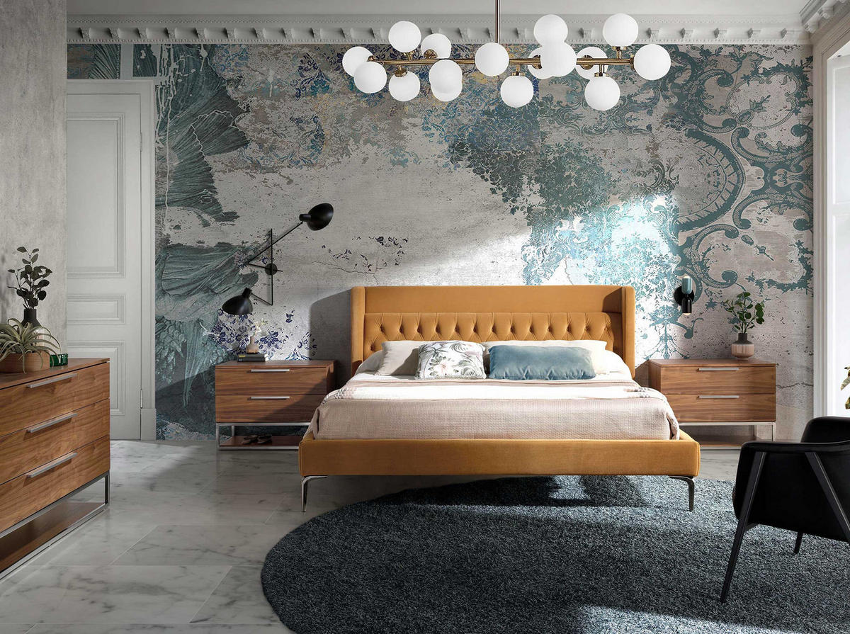 BETT Senf Grau 193/226/115 cm - Dunkelgelb/Grau, Textil (180/200cm) - ANGEL CERDA