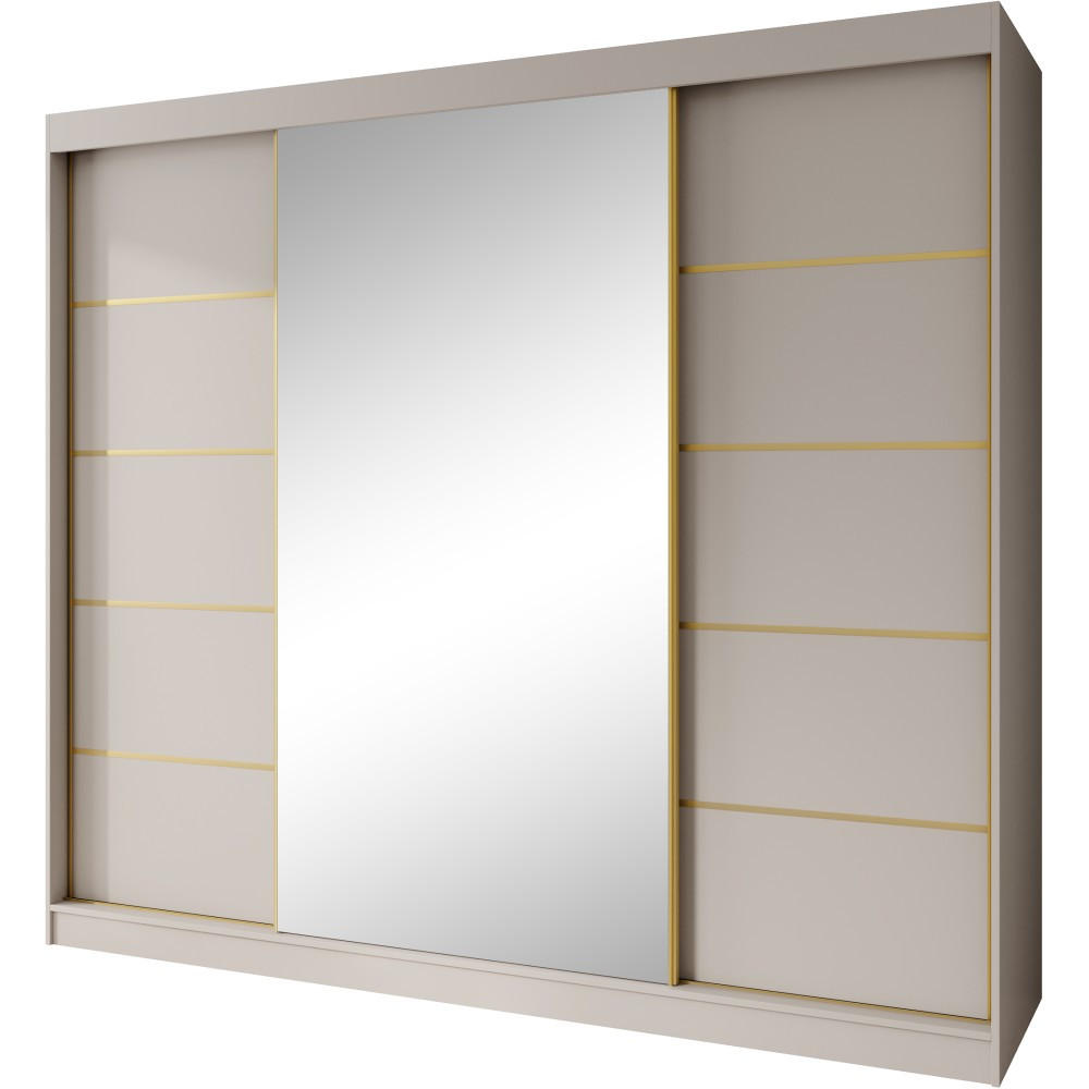 SCHWEBETÜRENSCHRANK Marika Lux, 3-Türig, mit Schubladen, Kaschmir+Gold, 240 cm - Kaschmir/Goldfarben, Holzwerkstoff (240/216/61cm) - Beautysofa