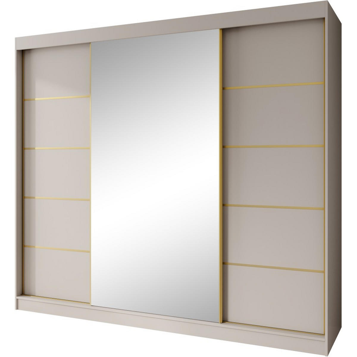 SCHWEBETÜRENSCHRANK Marika Lux, 3-Türig, mit Schubladen, Kaschmir+Gold, 240 cm - Kaschmir/Goldfarben, Holzwerkstoff (240/216/61cm) - Beautysofa