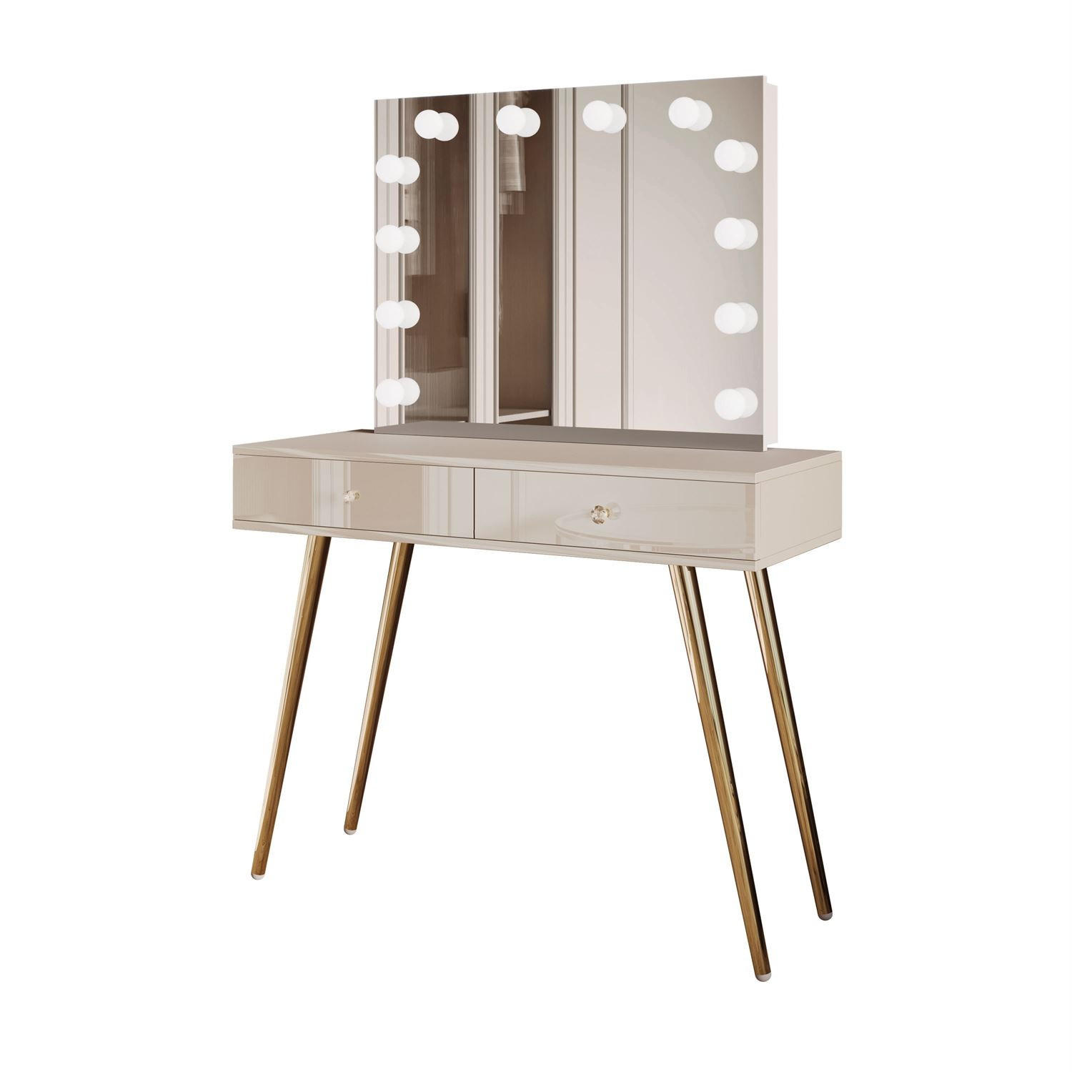 SCHMINKTISCH SIENNA GOLD ELITE auf schrägen Beinen Kristallgriff - Beige, Holzwerkstoff (100/81/42cm) - Lookway