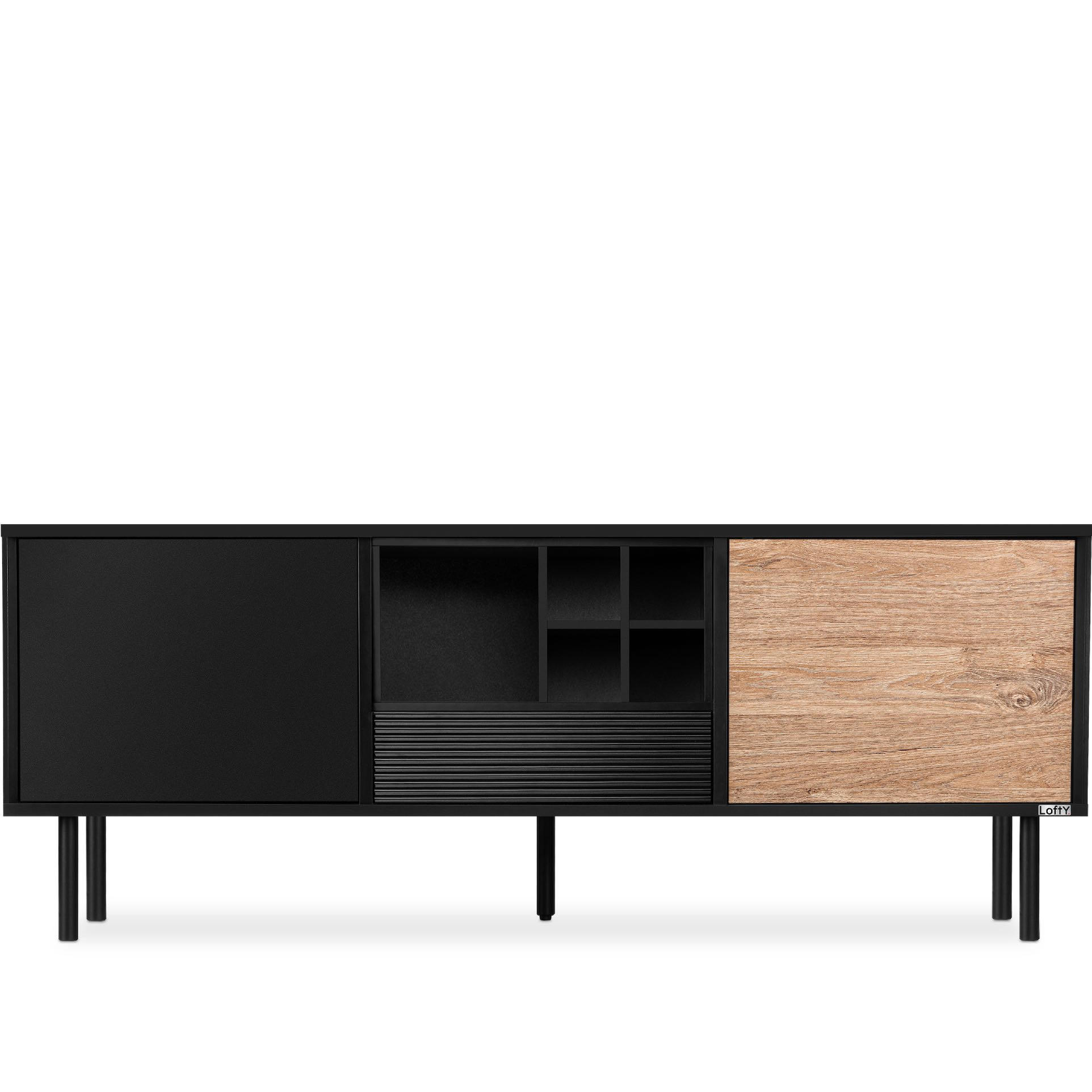 TV-SCHRÄNK LOFTY Loft-Stil, schwarz - Eichefarben/Schwarz, Holzwerkstoff (152/59/41cm) - KONSIMO®