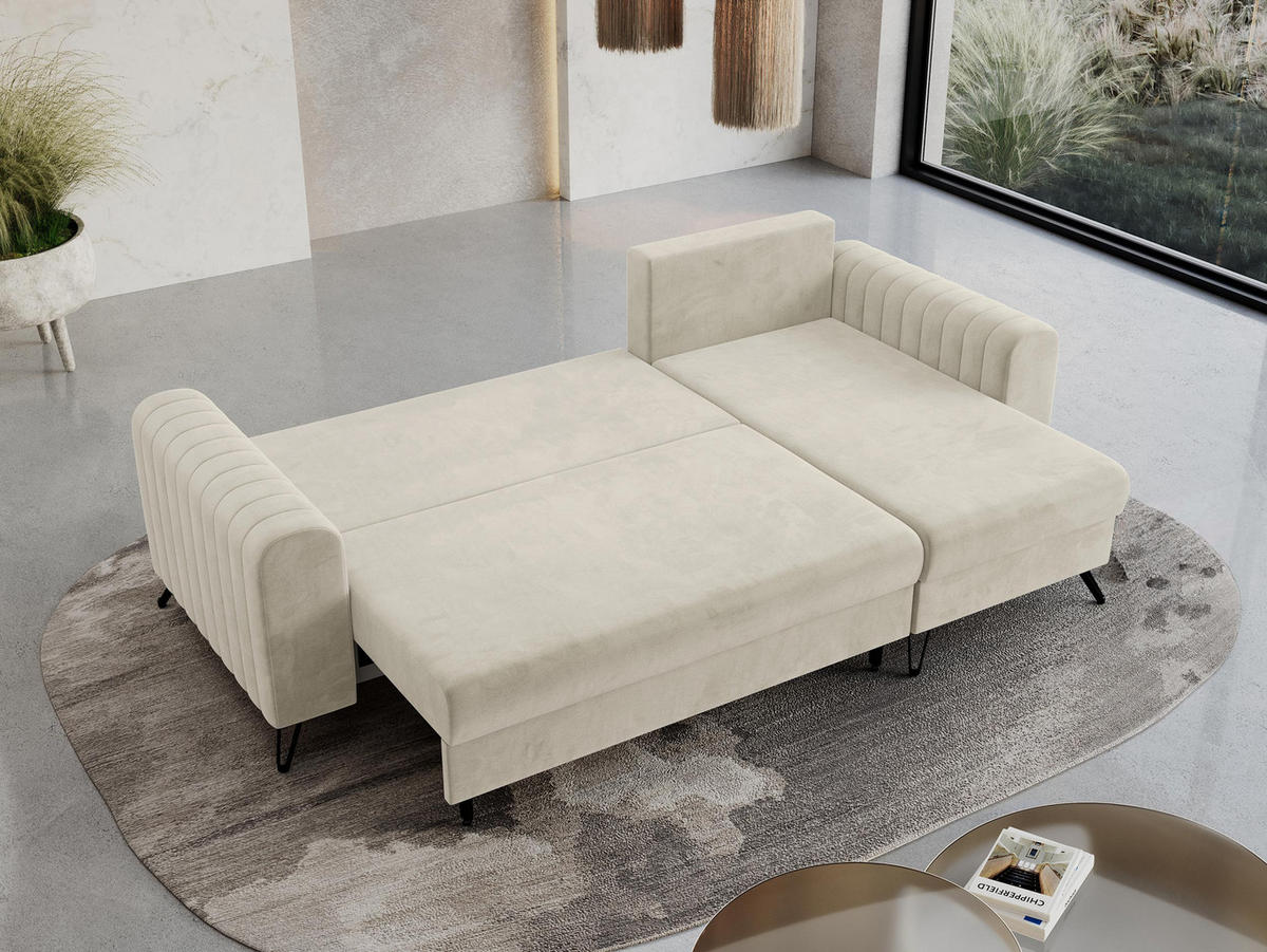 ECKSOFA Axel Velvet Beige - Beige/Schwarz, Textil/Metall (242/140cm) - MKS