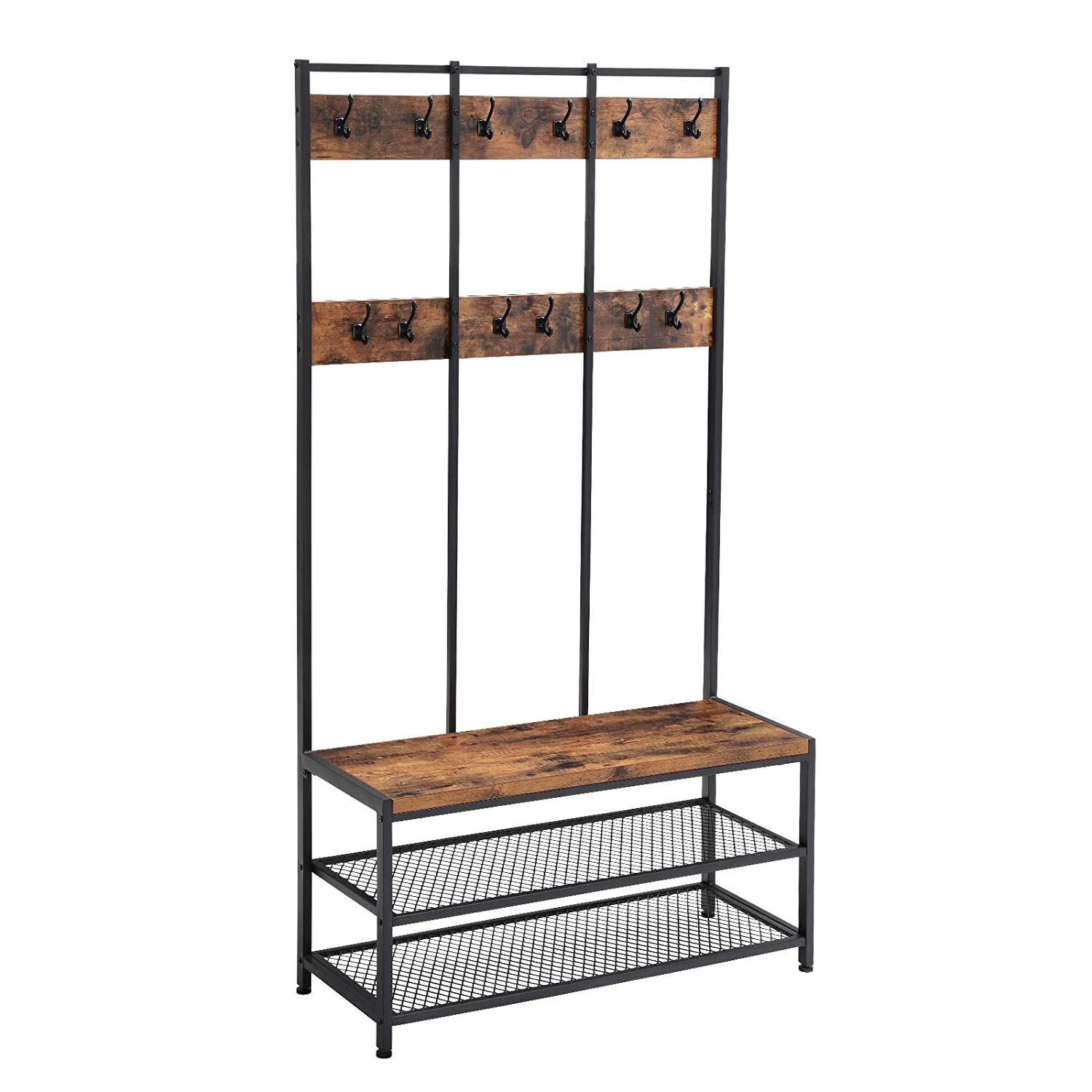 GARDEROBENSTÄNDER Schwarz 100x40 cm HSR86BX Mit Sitzbank Und Schuhregal - Schwarz, Metall (100/186/40cm) - Edanti
