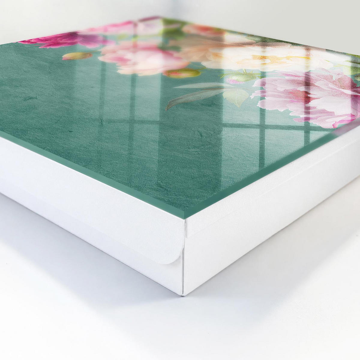 SCHLÜSSELBOX Weiß 30x30 cm – Türöffnung nach rechts - Florale Eleganz - Grün, Metall (30/30/5cm) - TULUP