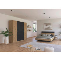SCHLAFZIMMER Monza in Eiche Artisan und Grau Metallic mit Bettanlage 160x200cm, 2 Nachttischen und Drehtürenkleiderschrank 4türig ohne Spiegel - Braun, Holzwerkstoff (80/200/120cm)