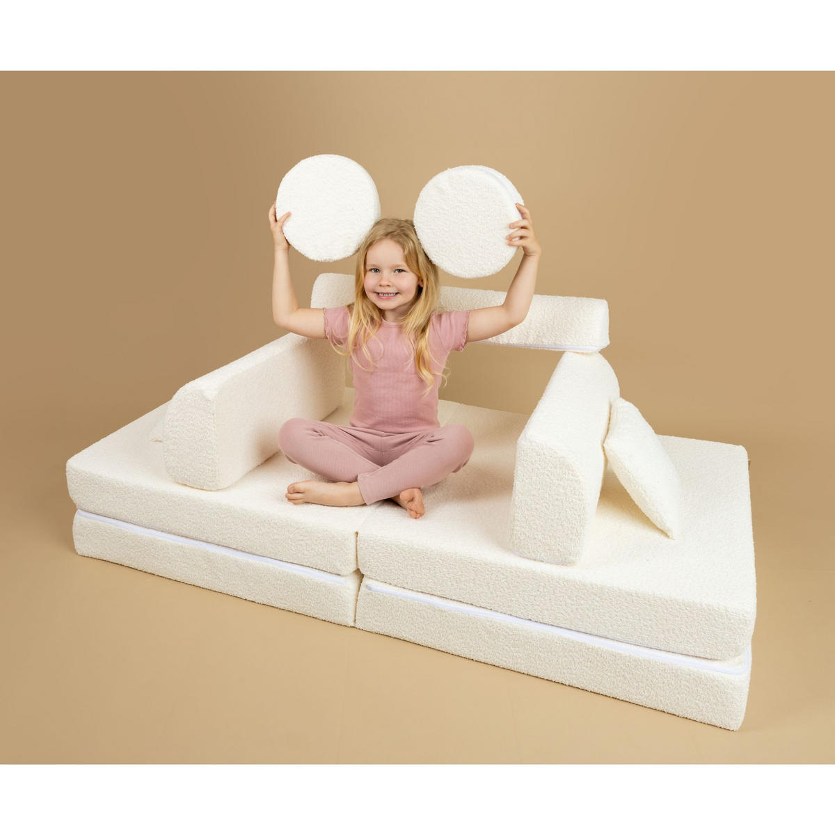 KINDERSOFA, Boucle, Weiß - Weiß, Textil (160/24/80cm) - MeowBaby