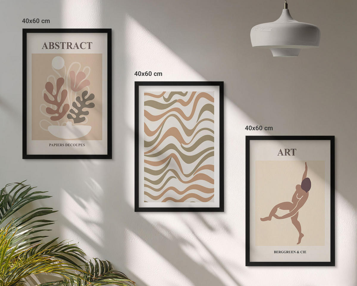 BILDER SET 3er Set - 40x60 cm Schwarzer Rahmen - Matisse Boho abstrakte Muster - Schwarz, Kunststoff (40/60cm) - TULUP