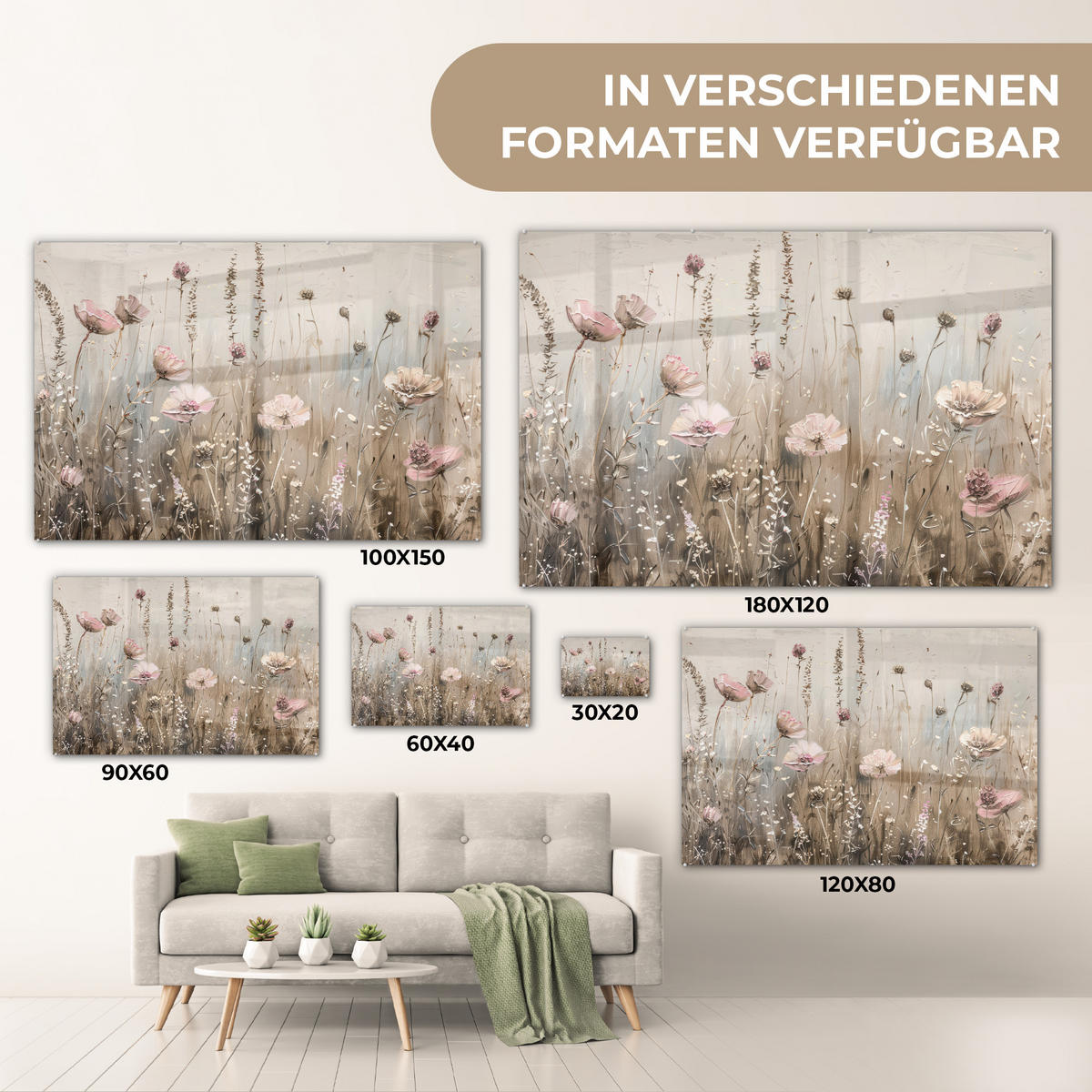 ACRYLGLASBILD Blumen - Rosa - Modern - Beige 120x80 cm - Beige, Glas (120/80cm) - MuchoWow