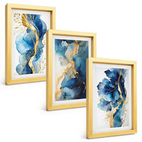 BILDER SET 3er Set - 20x30 cm Goldrahmen - Blaue abstrakte Muster - Goldfarben, Kunststoff (20/30cm) - TULUP