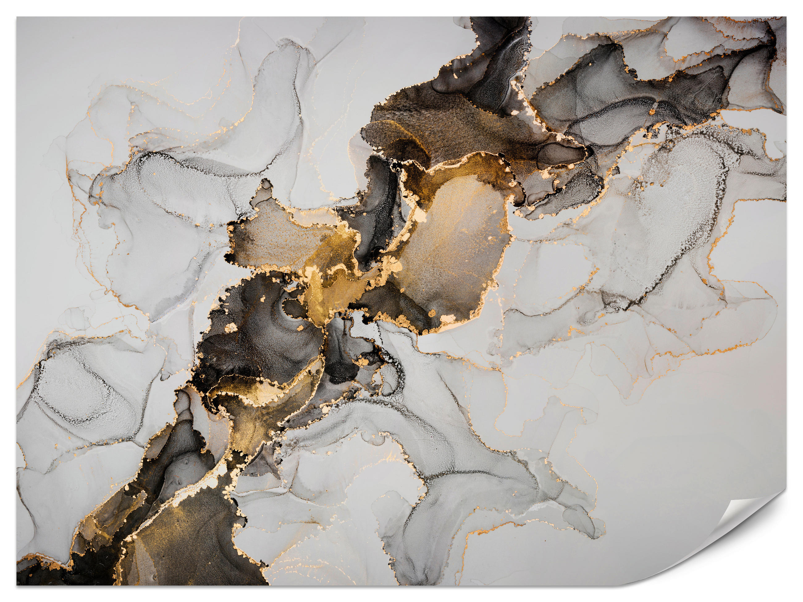 FOTOTAPETE für Badezimmer Moderner Grauer Marmor Gold Schwarz Imitation 400x280 - Beige/Grau, Papier (400/280cm) - Muralo