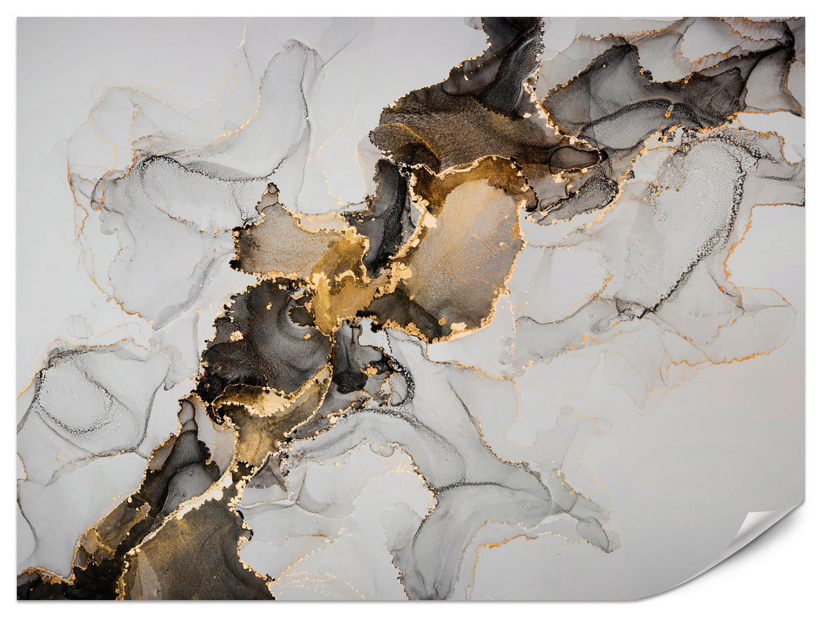 FOTOTAPETE für Badezimmer Moderner Grauer Marmor Gold Schwarz Imitation 400x280 - Beige/Grau, Papier (400/280cm) - Muralo