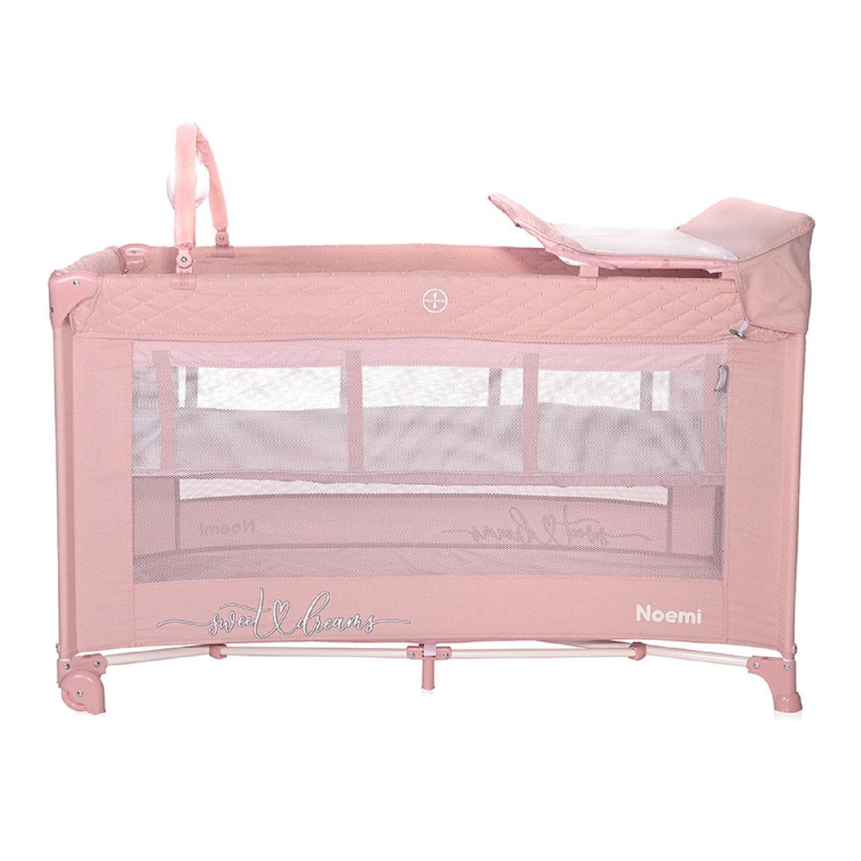 REISEBETT Noemi 2 Ebenen pink Wickelauflage, Spielbogen, Tragetasche, Räder - Pink, Kunststoff (69/127cm) - Lorelli