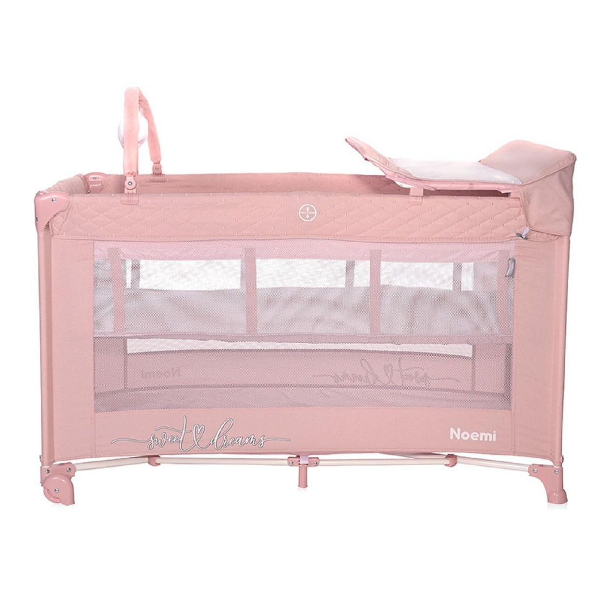 REISEBETT Noemi 2 Ebenen pink Wickelauflage, Spielbogen, Tragetasche, Räder - Pink, Kunststoff (69/127cm) - Lorelli