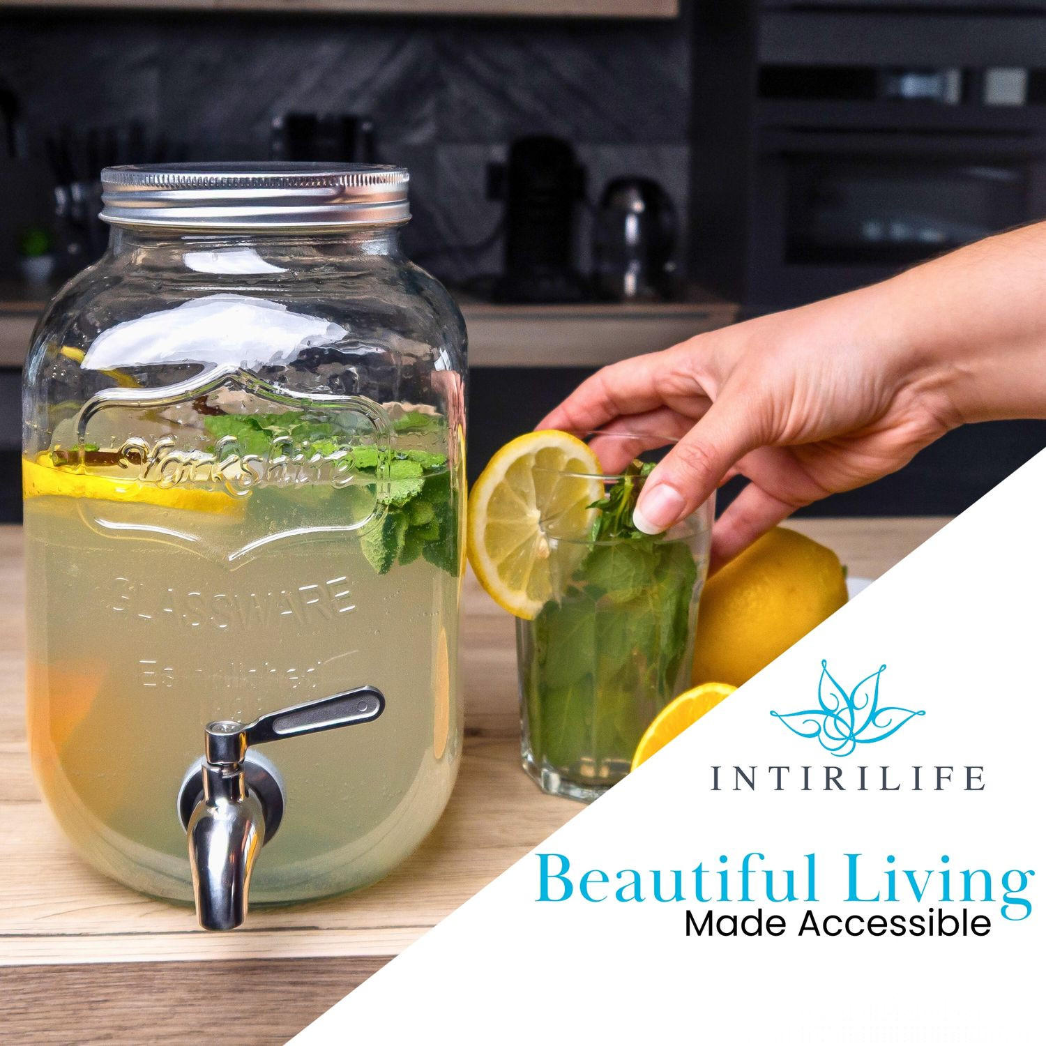 GETRÄNKESPENDER 4 Liter mit Zapfhahn - Transparent, Glas (4L) - Intirilife