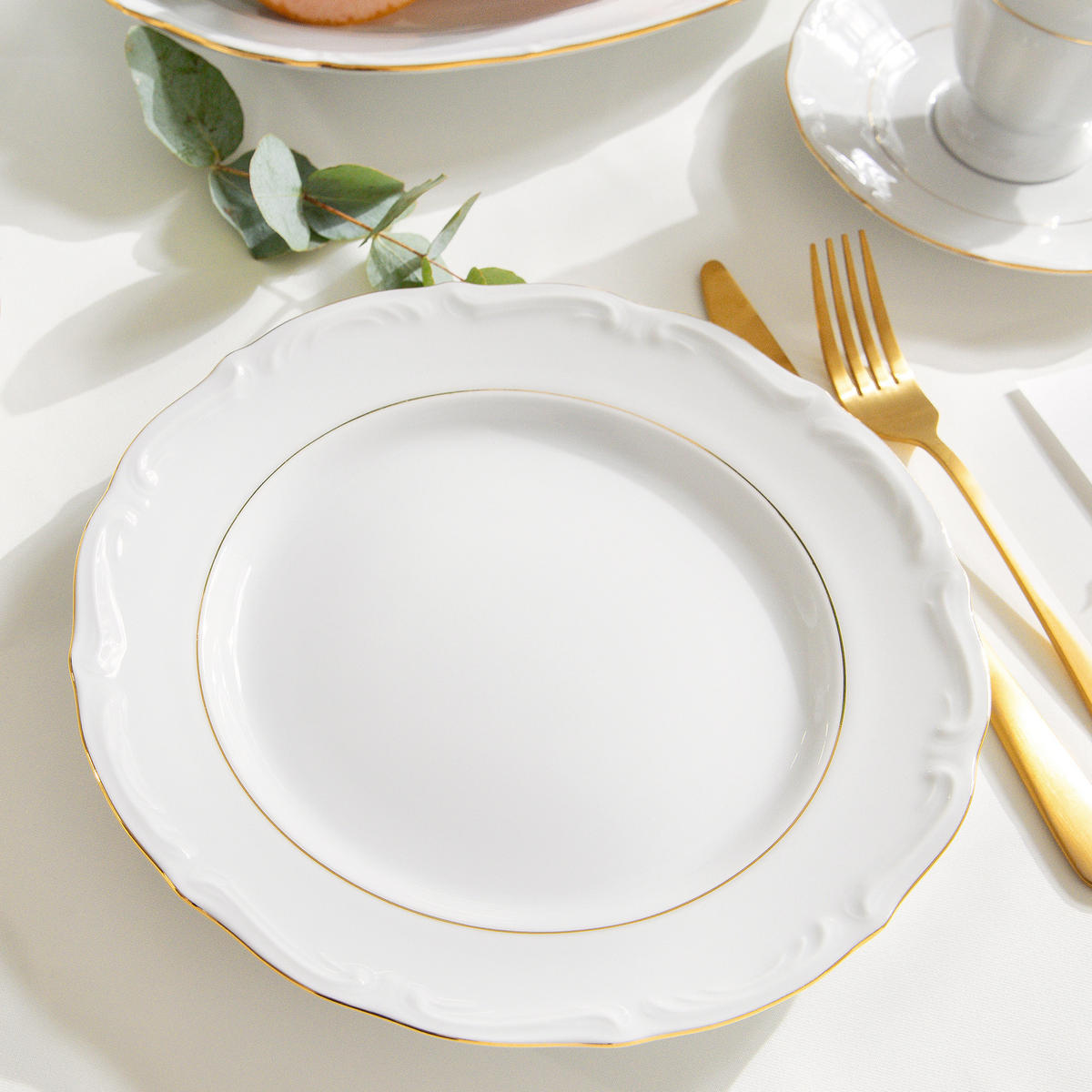 SPEISETELLER Chodziez MARIA TERESA 6-tlg Porzellan mit Goldrand, Weiß / Gold - Goldfarben/Weiß, Keramik (25cm) - KONSIMO®