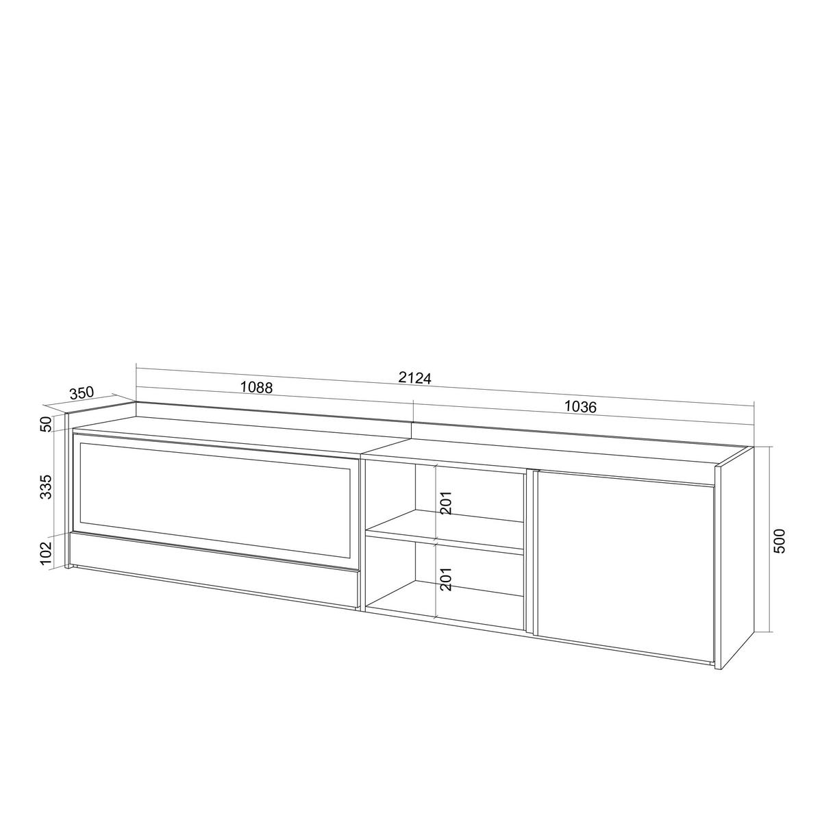 LOWBOARD, Dunkler Eiche und Schwarz, 212/35/50cm, Kamin mit Feuereffekt XXL - Dunkelbraun, Holzwerkstoff (212/50/35cm) - Skraut Home