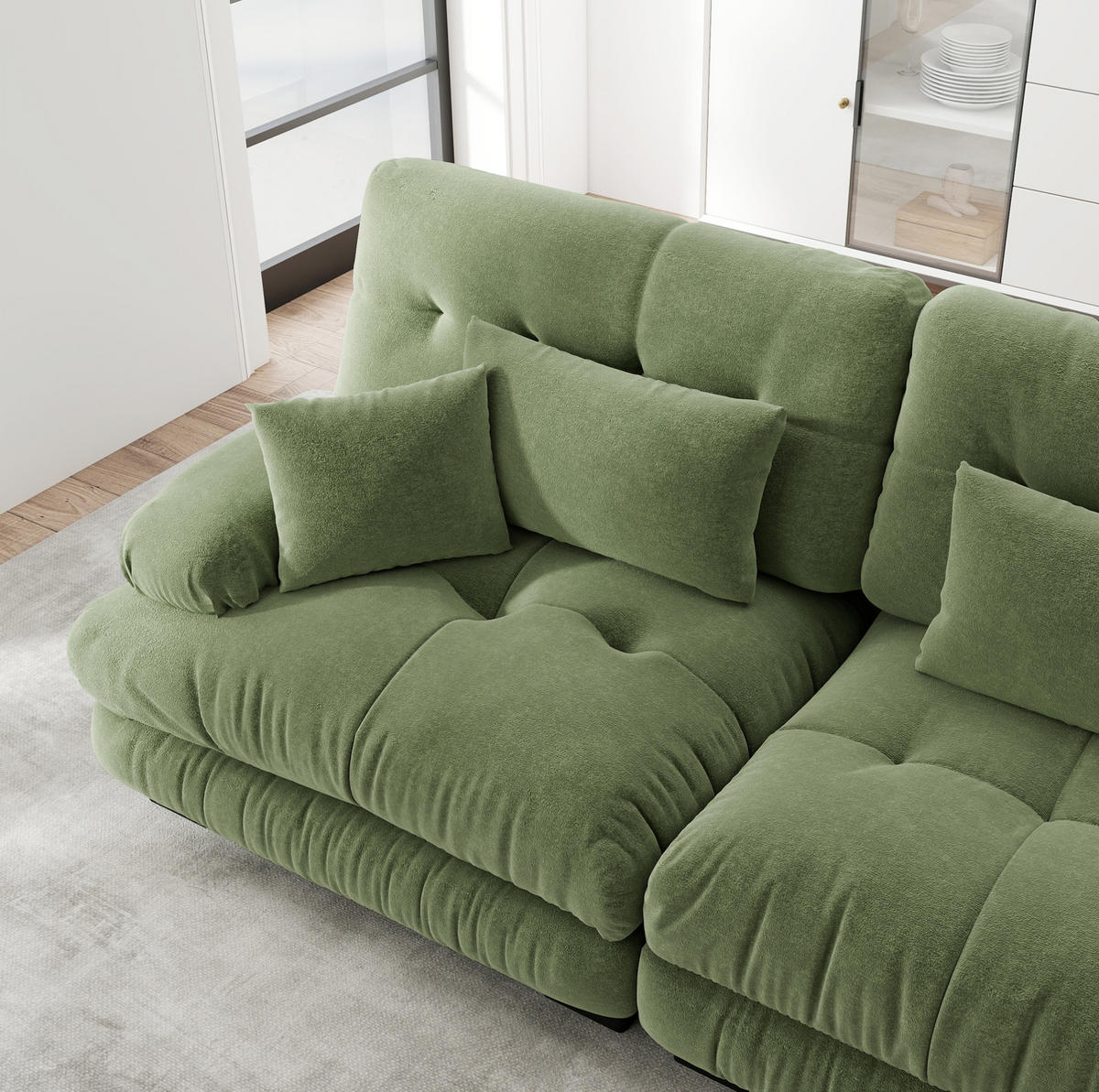 SOFA modular 4-Sitzer Chenille Green - Grün, Kunststoff (77/81/406cm) - Meubliv