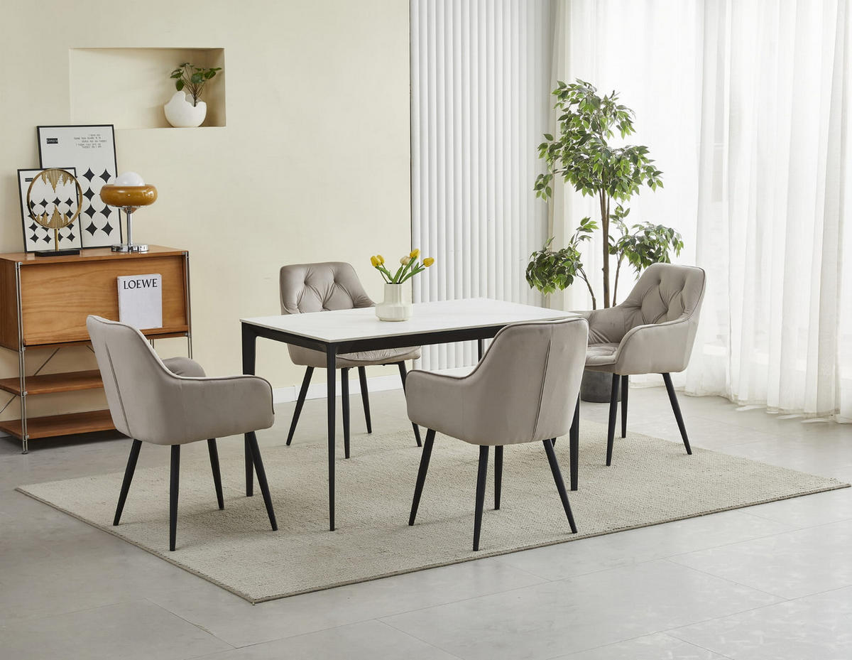 ESSZIMMERSTUHL LUKK dunkelbeiger Sitz, schwarze Beine - Beige/Schwarz, Textil (56/83.5/62cm) - Valora