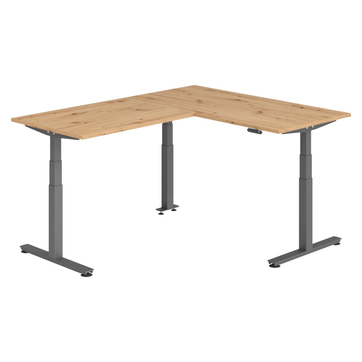 ECKSCHREIBTISCH elektrisch höhenverstellbar L-Form 200/160/74 cm in Wildeiche/Graphitfarben - Wildeiche/Graphitfarben, Holzwerkstoff (200/160/74cm) - bümö