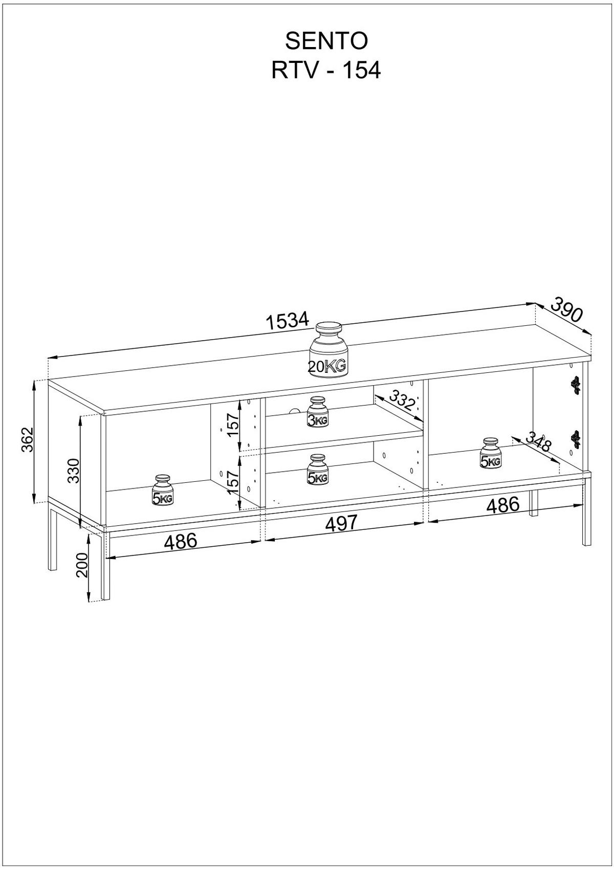 WOHNZIMMER Set 3-tlg. – Sento – Sonoma Eiche – WZ-SET0199 - Sonoma Eiche, Holzwerkstoff (154/56/39cm) - hi-markt
