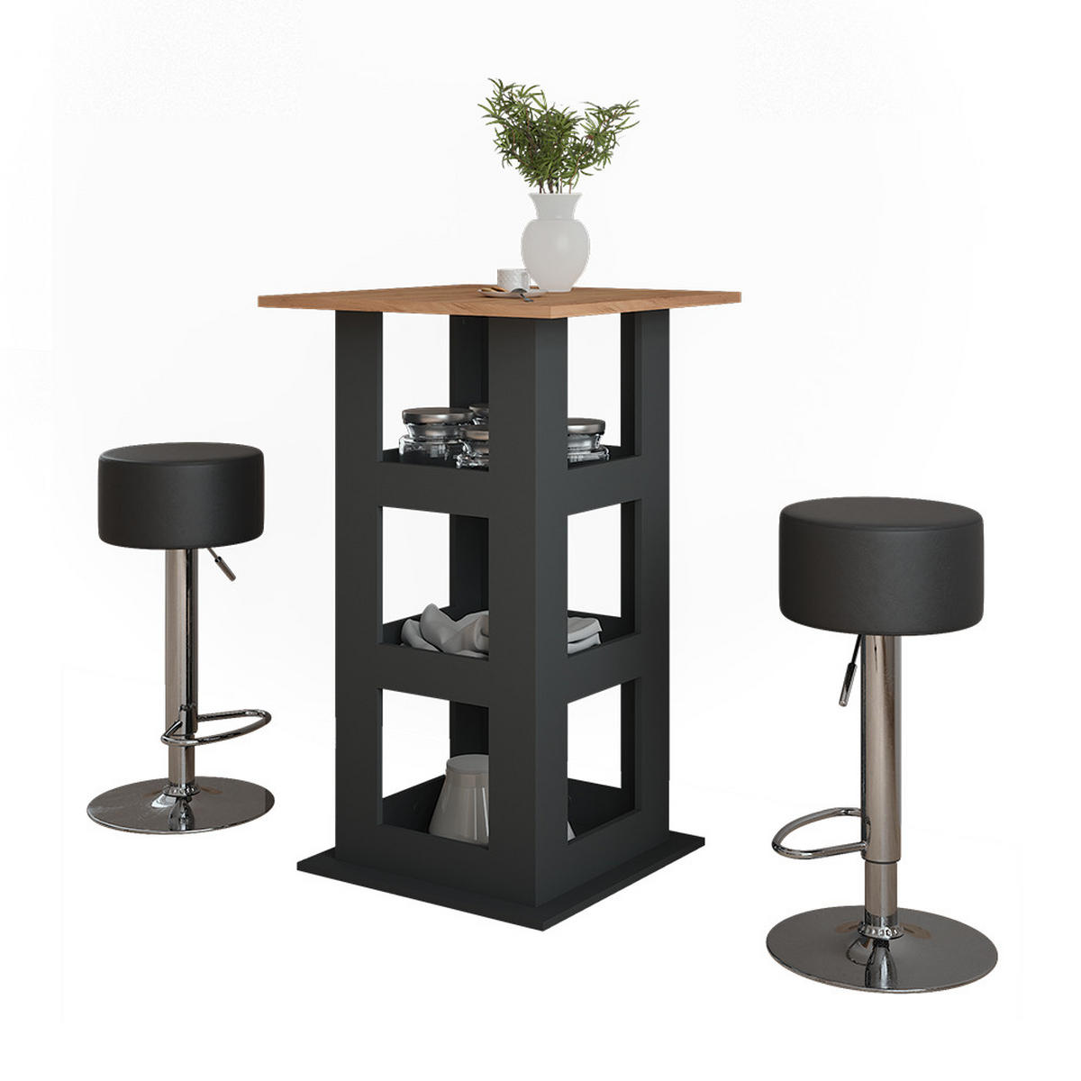 STOJACÍ BAROVÝ STŮL SE ŽIDLEMI Repose Zlatý dub power/antracit - medově dubová/černá, kompozitní dřevo (65/65/106cm) - Vicco