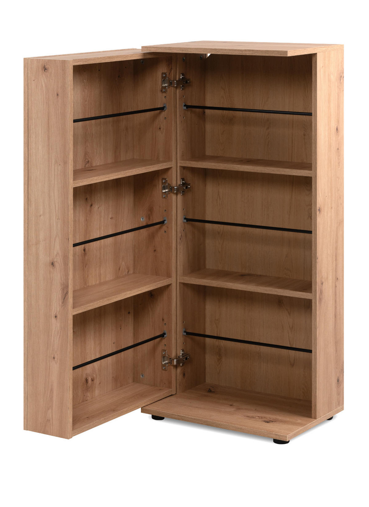 SCHUHSCHRANK Eiche Artisan 50 cm, Schuhkommode aufklappbar mit 6 Fächern - Schwarz/Eiche Artisan, Holzwerkstoff/Kunststoff (50/110/34cm) - Furn.Design