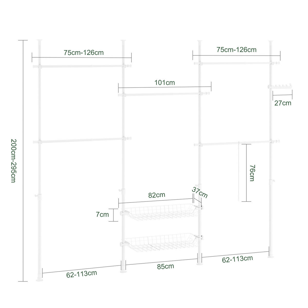 TELESKOP KLEIDERSTÄNDER Weiß - Weiß, Kunststoff (311/285/3cm) - SoBuy