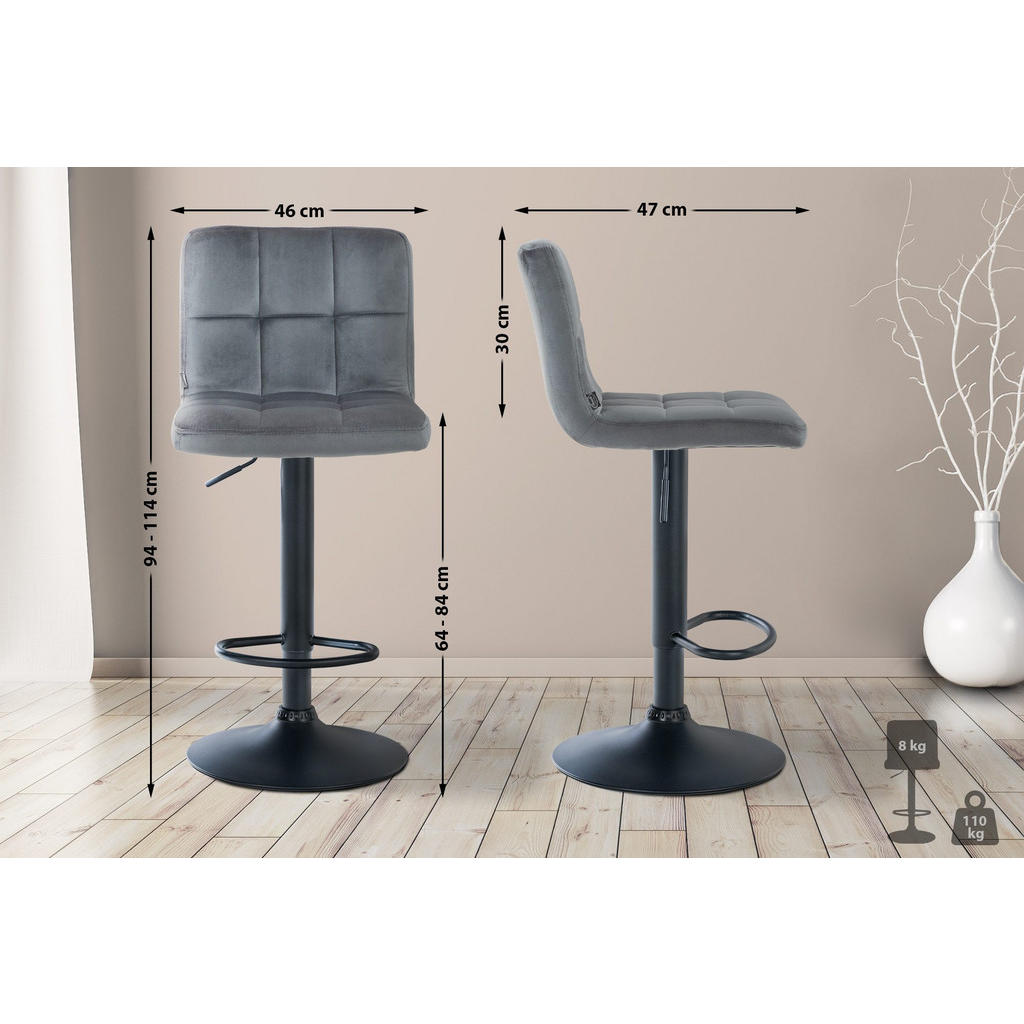 Thumbnail - CLP Barhocker, Dunkelgrau, Textil, 46x94x47 cm, Esszimmer, Barmöbel, Barhocker