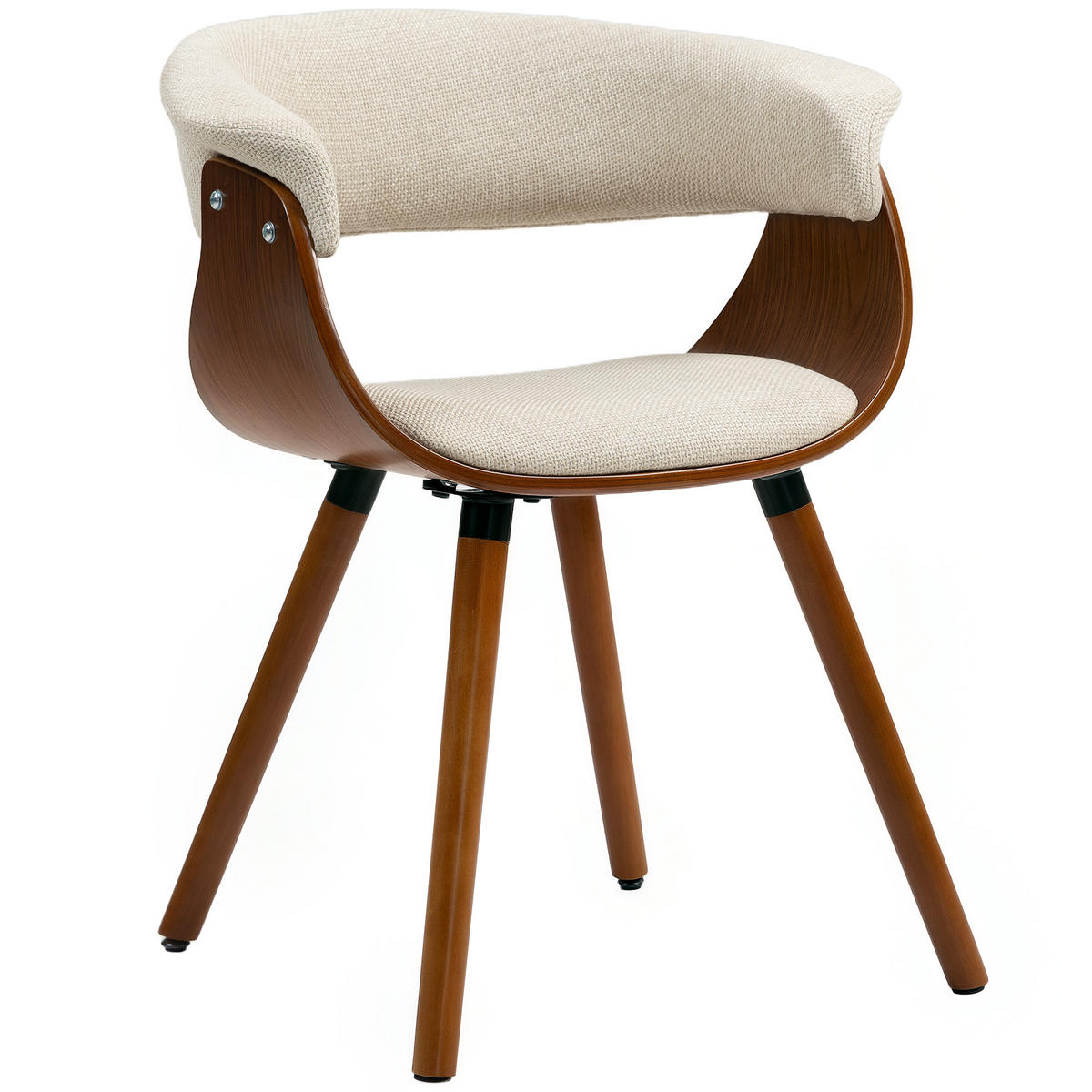 ESSZIMMERSTUHL in Leinenoptik mit gebogener Rückenlehne und Holzbeinen, moderner Küchenstuhl in Beige - Beige, Textil (62/75/55cm)