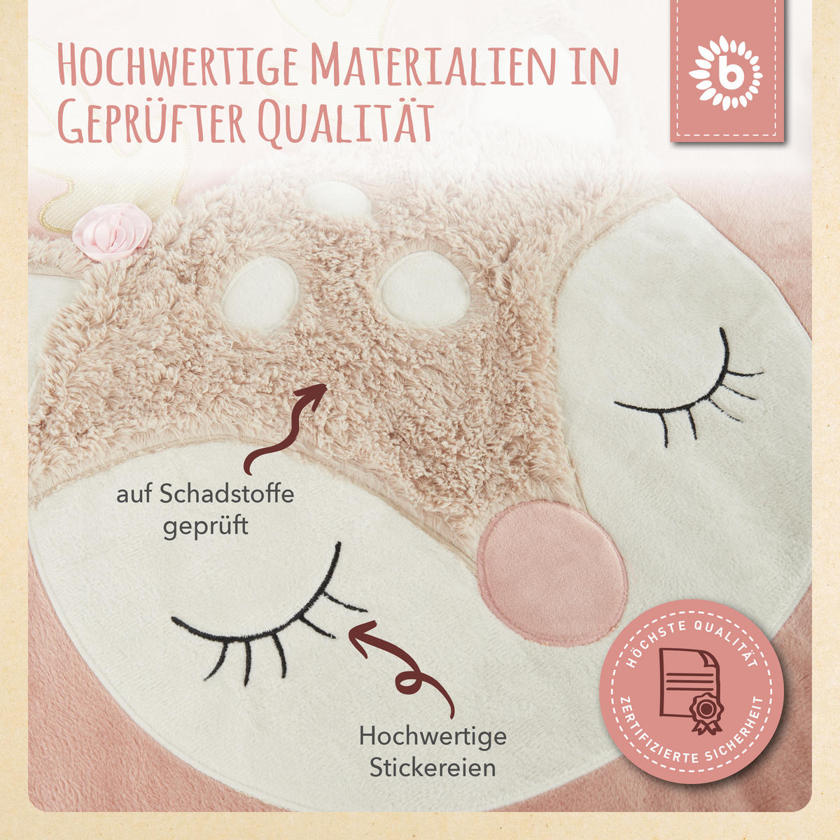 KRABBELDECKE mit Aktivität Reh - Rosa, Textil (70/70cm) - Bieco Spielwaren