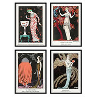 POSTER Set mit 4 rote und schwarze Töne vom Künstler George Barbier A4 Rahmenlos - Klar, Papier (29.7/3cm) - Nacnic