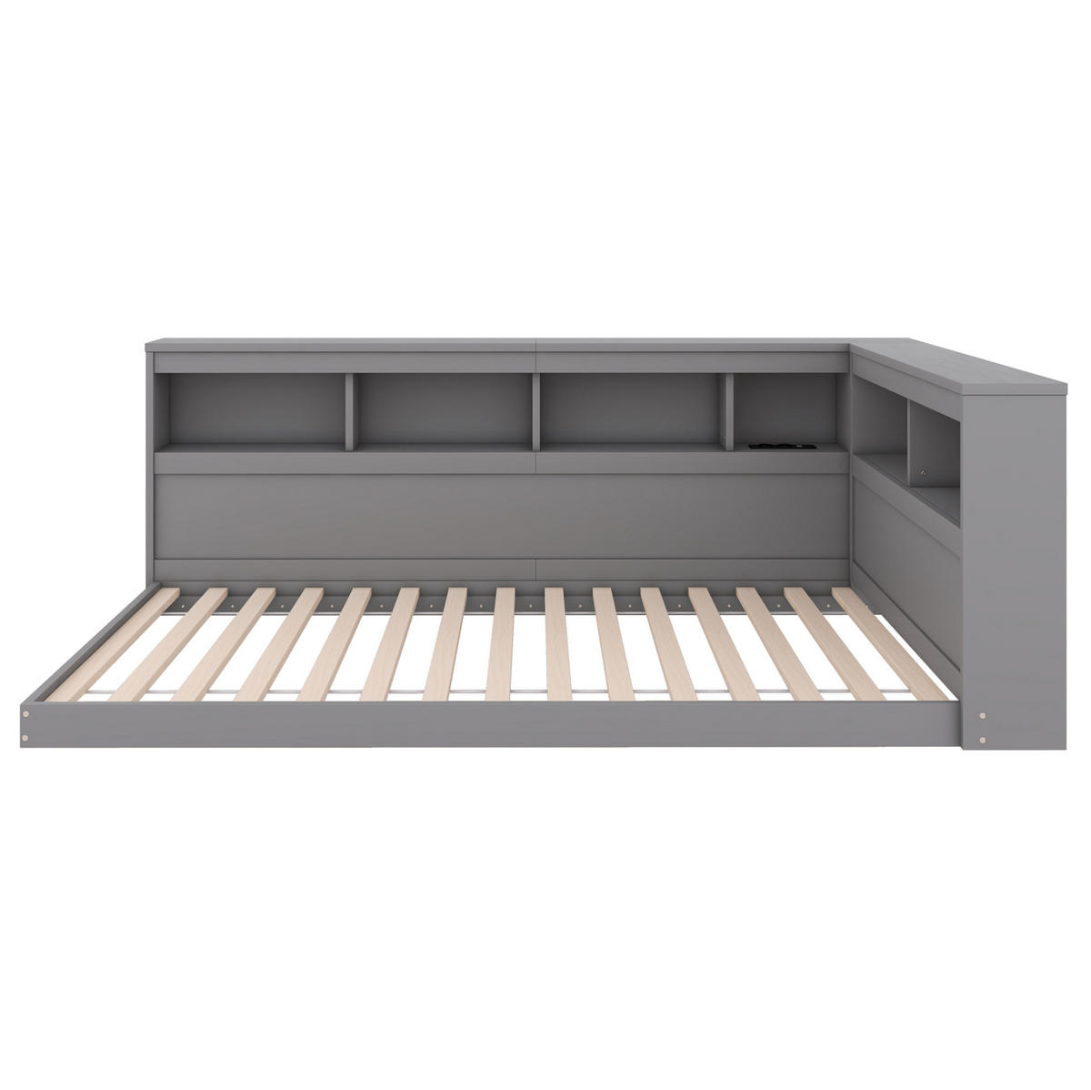 MULTIFUNKTIONSBETT 90/200 cm grau mit Steckdose und 2 USB-Anschlüssen - Grau, Holzwerkstoff (90/200cm) - OKWISH