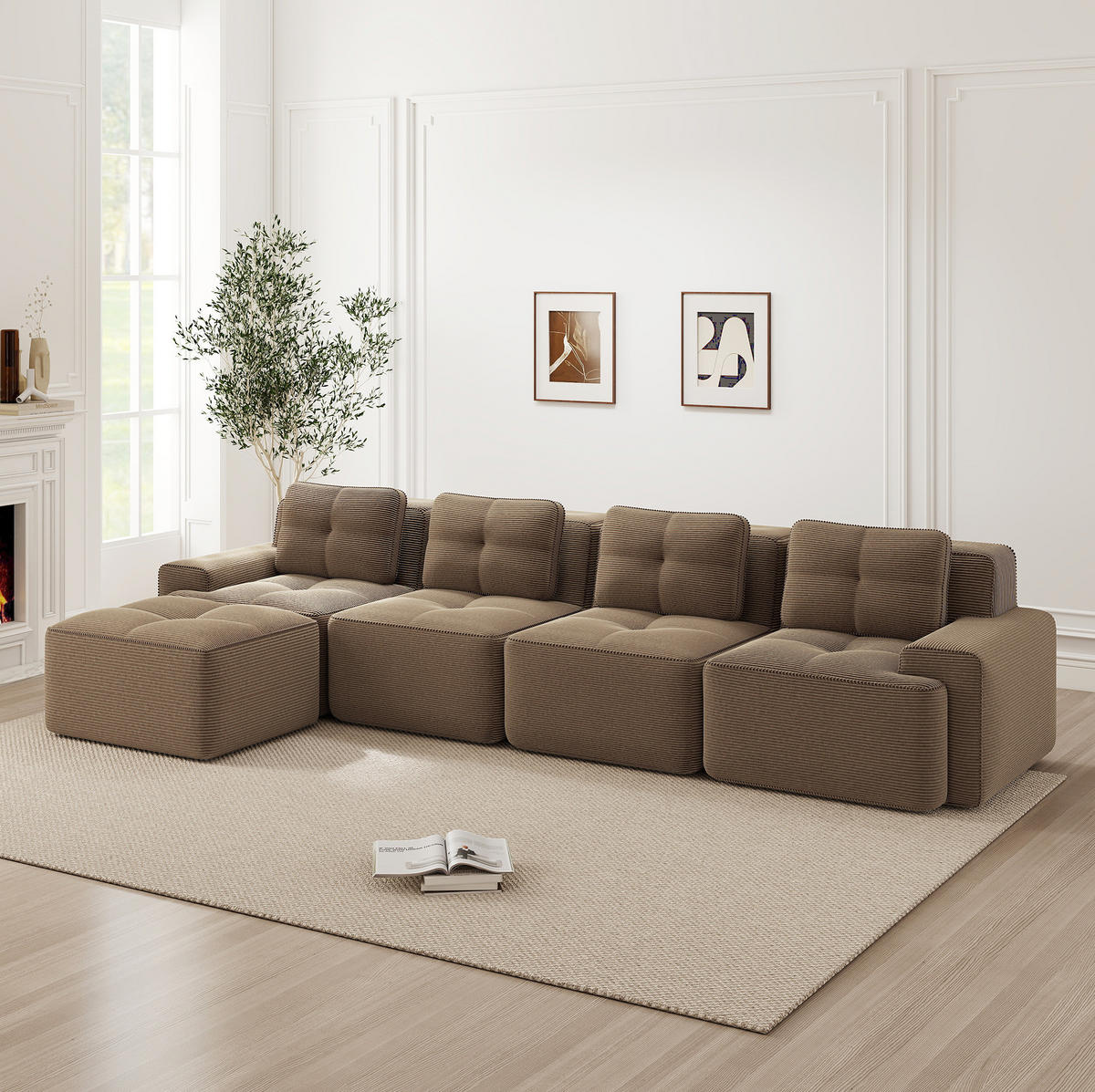 SOFA modular mit Tiefsitz Cord Brown - Braun, Kunststoff (177/382cm) - Meubliv