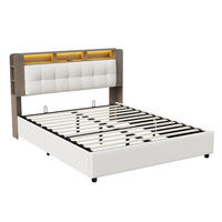 POLSTERBETT 160x200 cm - mit LED-Ablagekopfteil und hydraulischem Bettkasten - ohne Matratze - Off-White - Creme, Textil (160/200cm) - DELFA